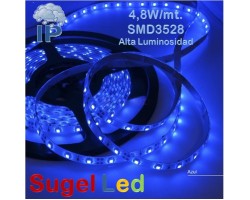 Tira LED 5 mts Flexible 24W 300 Led SMD 3528 IP54 Azul Alta Luminosidad